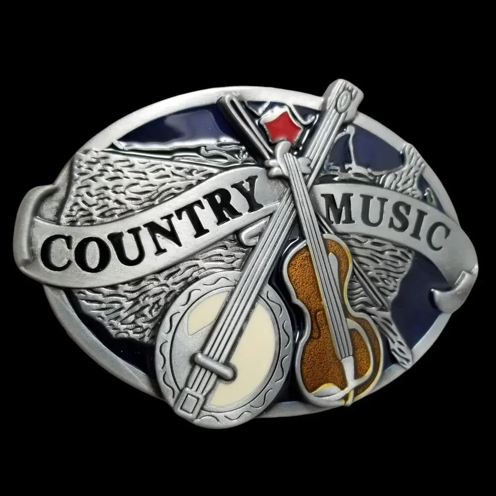 Large Belt Buckle Country‎ Music Western Banjo Fiddle Violin USA